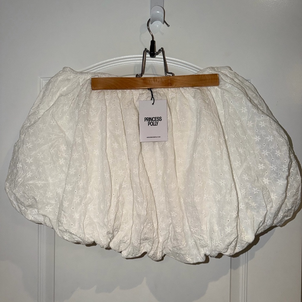 PRINCESS POLLY Anglaise Bubble Hem Mini Skirt White Size 12 Brand New Women’s - Picture 4 of 9